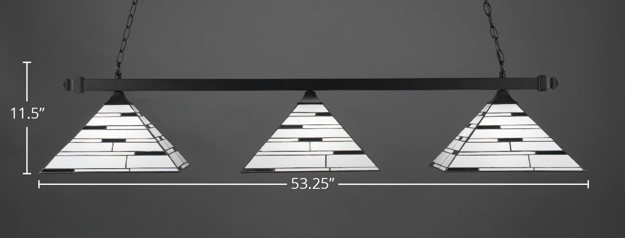 Square Three Light Bar in Matte Black with 14" Pearl Ebony Art Glass Shade