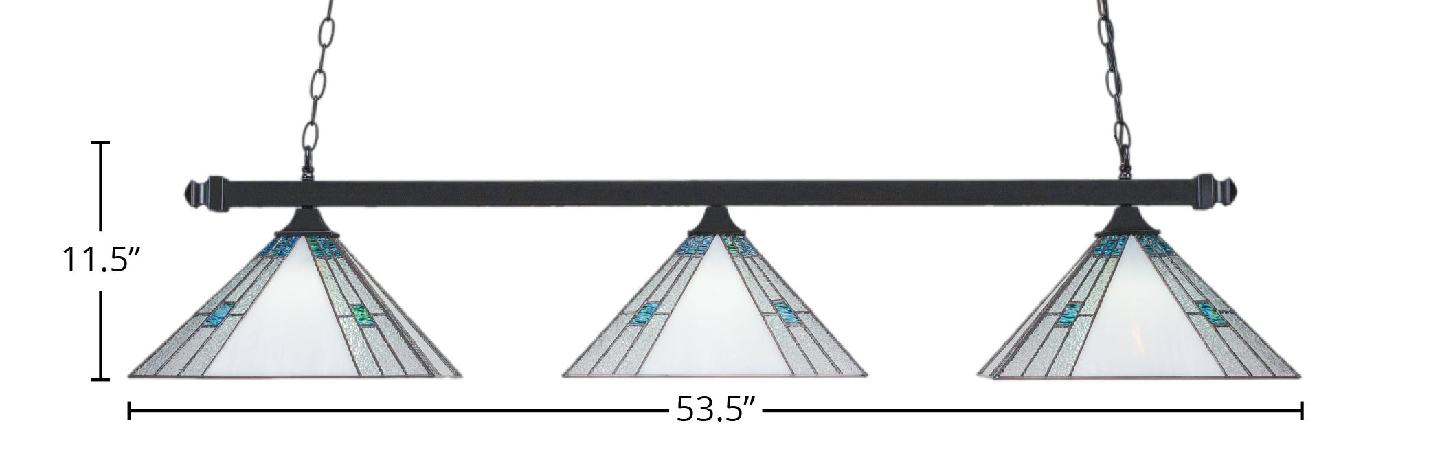 Square/Square Three Light Bar in Matte Black with 14" Sky Ice Art Glass Shade