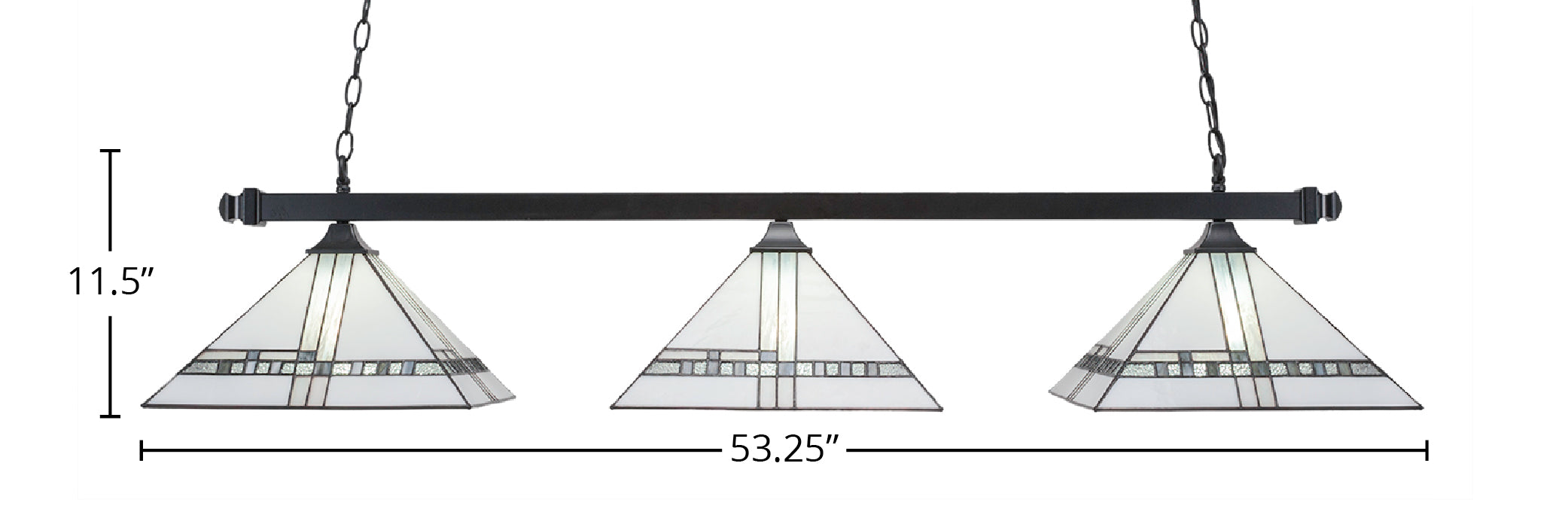 Square Three Light Island Pendant in Matte Black with 14" New Deco Art Glass Shade