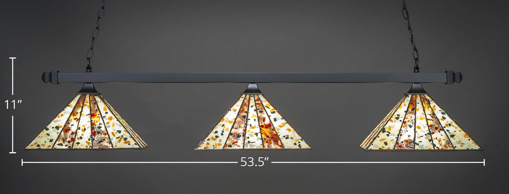 Square Three Light Bar in Matte Black with 14" Fiesta Art Glass Shade