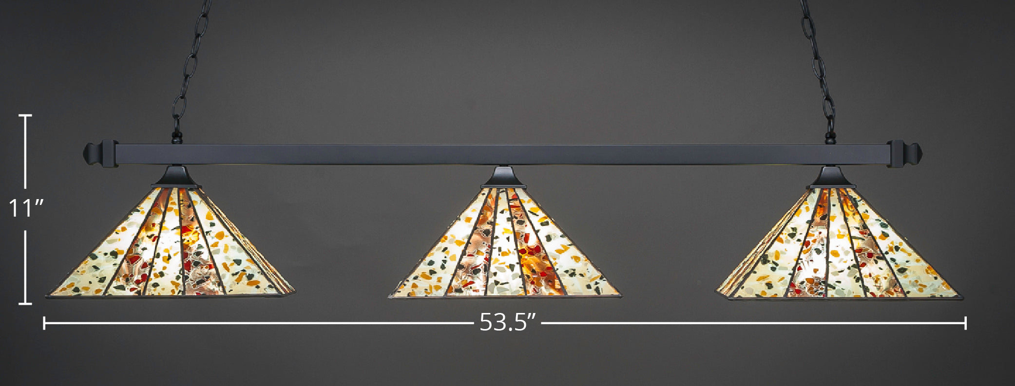 Square Three Light Bar in Matte Black with 14" Fiesta Art Glass Shade