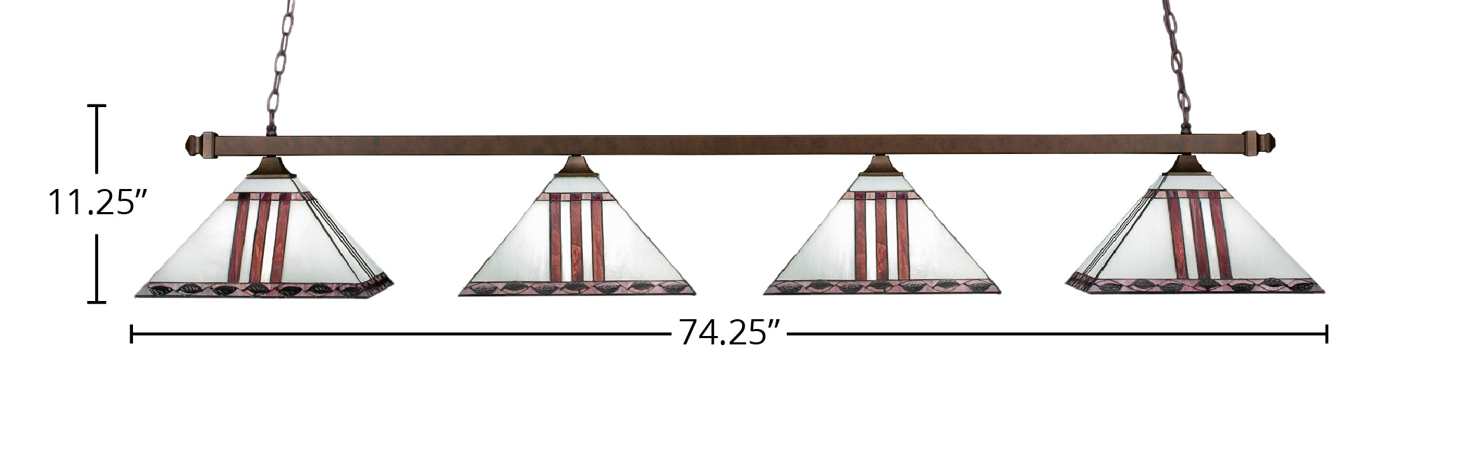 Square Four Light Bar in Bronze with 14" Purple & Metal Leaf Art Glass Shade