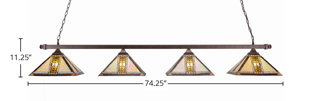 Square Four Light Bar in Bronze with 14" Santa Cruz Art Glass Shade