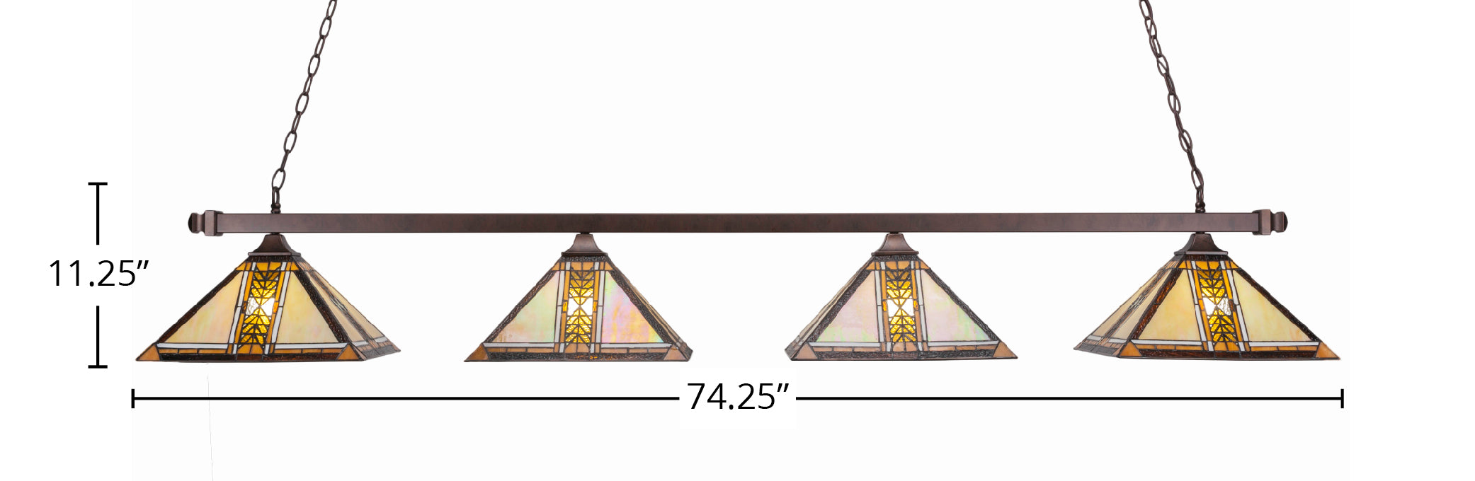 Square Four Light Bar in Bronze with 14" Santa Cruz Art Glass Shade