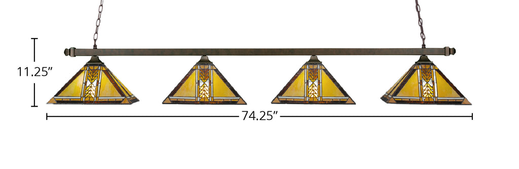 Square Four Light Bar in Dark Granite with 14" Santa Cruz Art Glass Shade