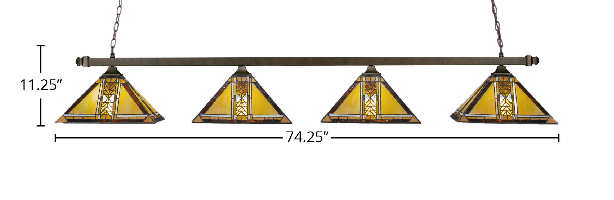 Square Four Light Bar in Dark Granite with 14" Santa Cruz Art Glass Shade