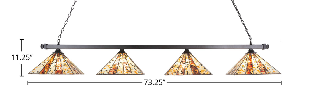 Square/Square Four Light Bar in Matte Black with 14" Fiesta Art Glass Shade