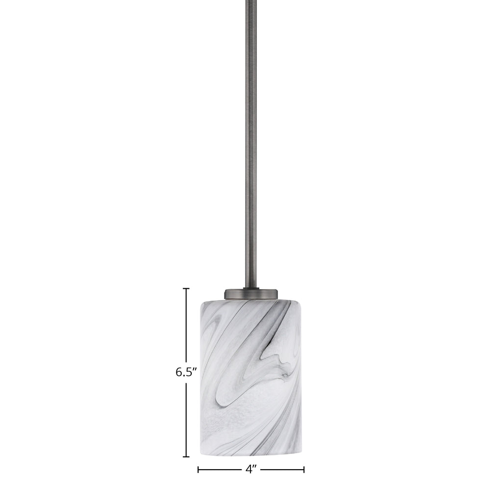 Atlas One Light Mini Pendant in Graphite with 4" Onyx Swirl Shade