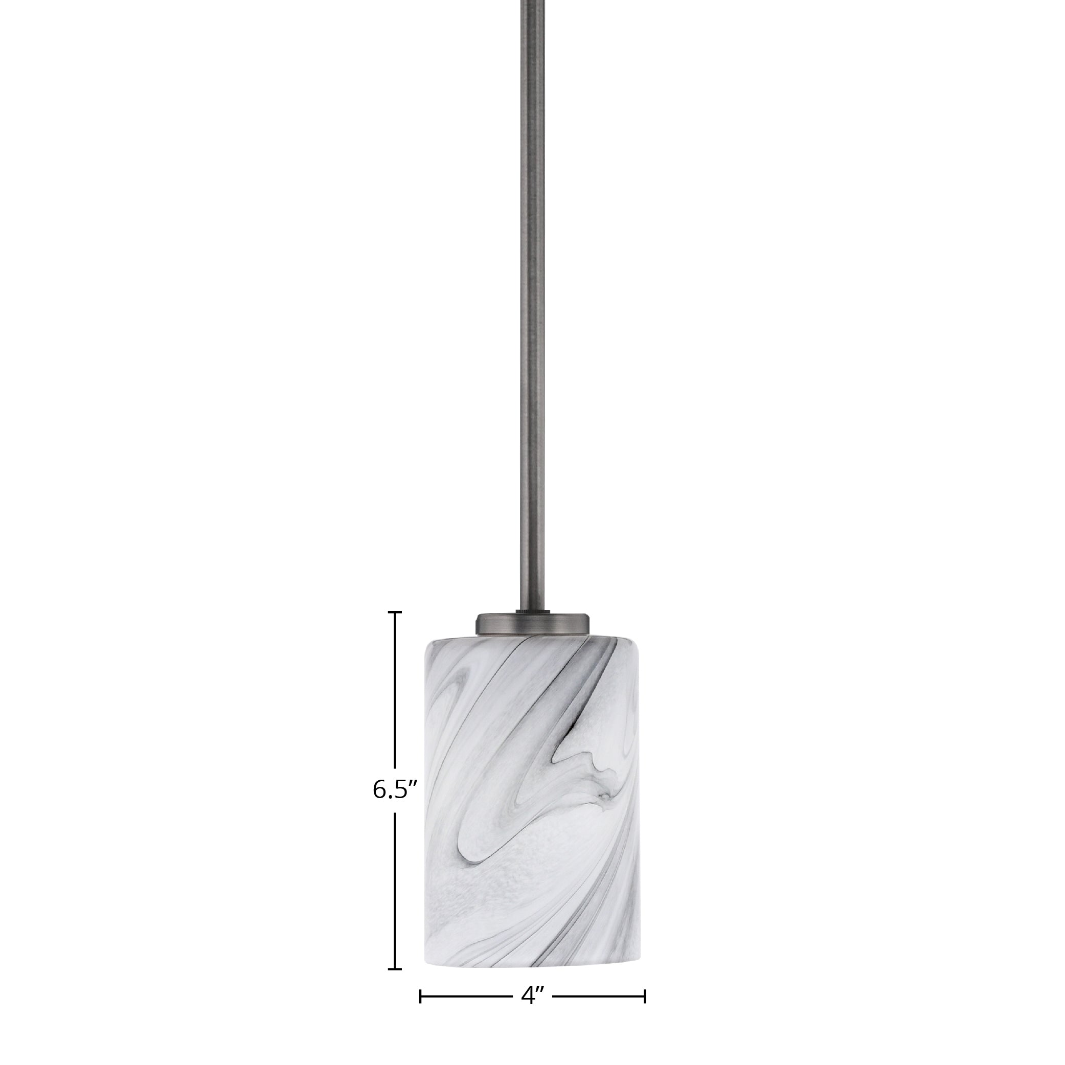 Atlas One Light Mini Pendant in Graphite with 4" Onyx Swirl Shade