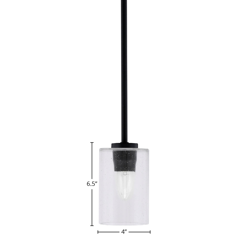 Atlas One Light Mini Pendant in Matte Black with 4" Clear Bubble Shade