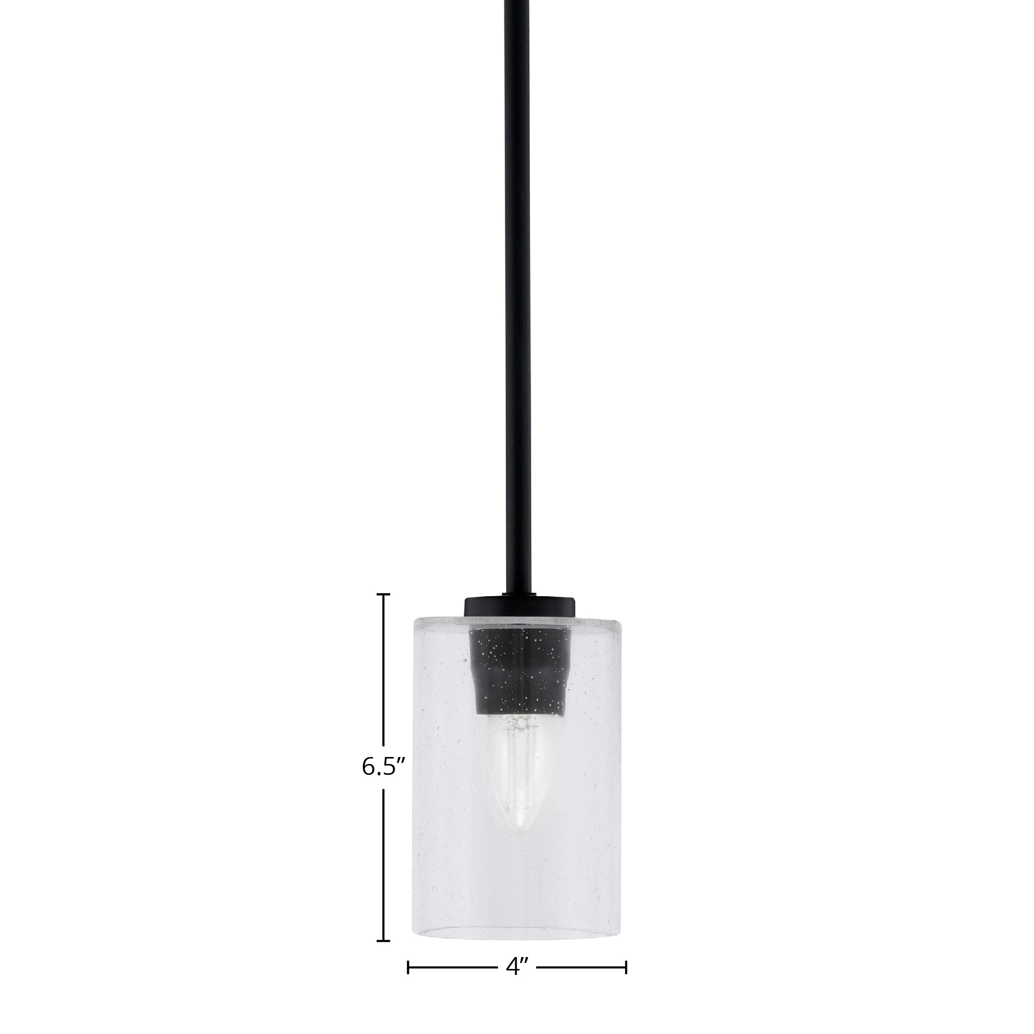 Atlas One Light Mini Pendant in Matte Black with 4" Clear Bubble Shade