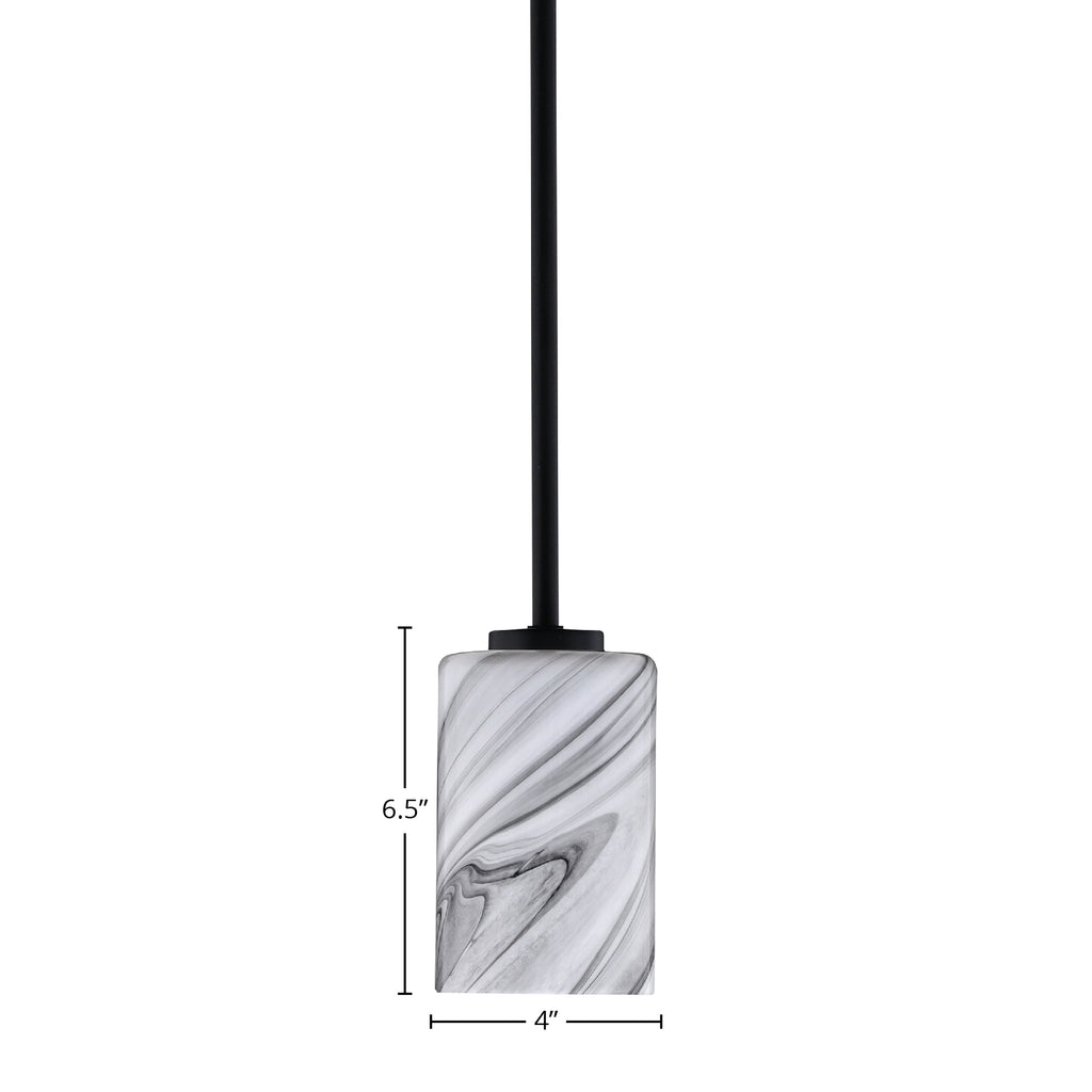 Atlas One Light Mini Pendant in Matte Black with 4" Onyx Swirl Shade