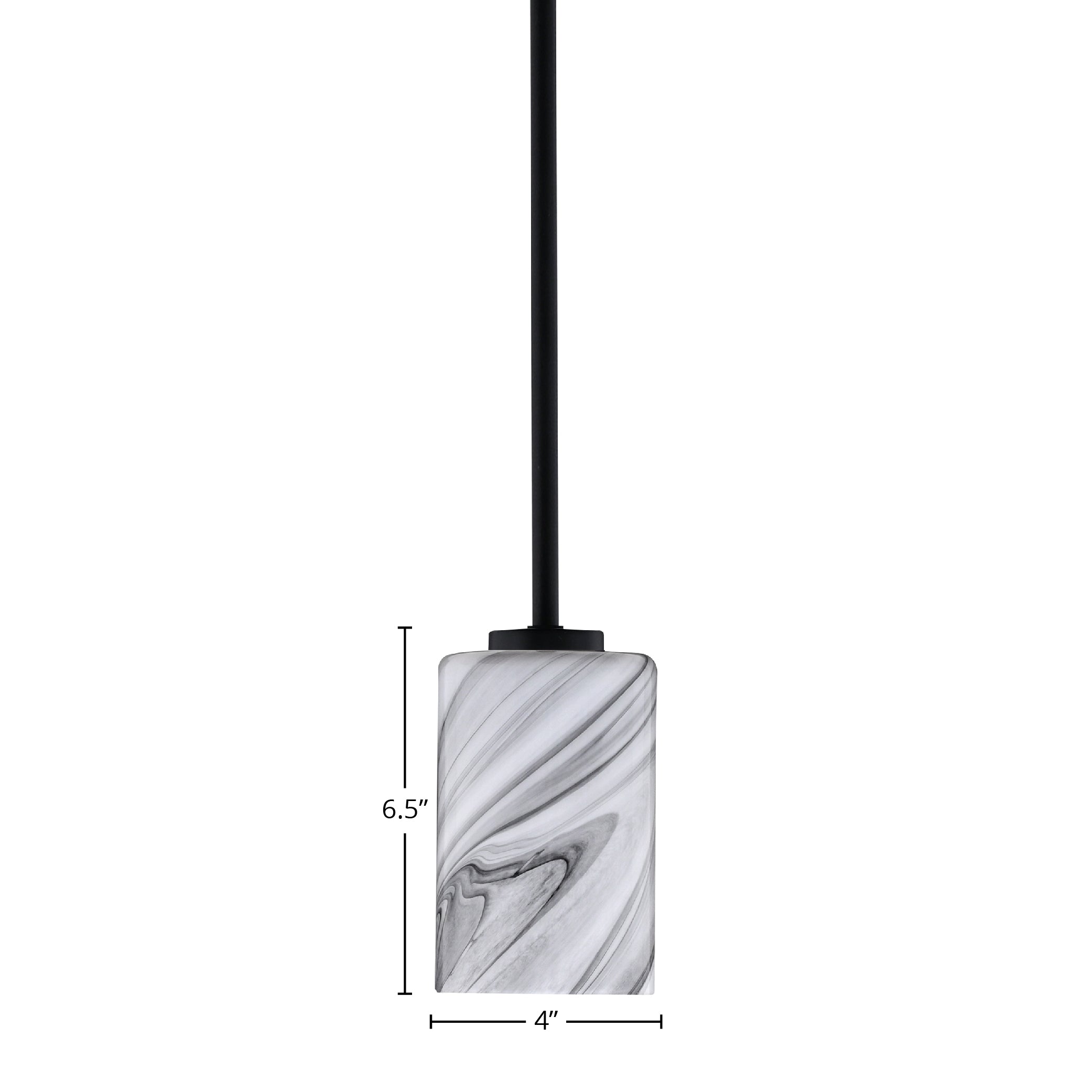 Atlas One Light Mini Pendant in Matte Black with 4" Onyx Swirl Shade