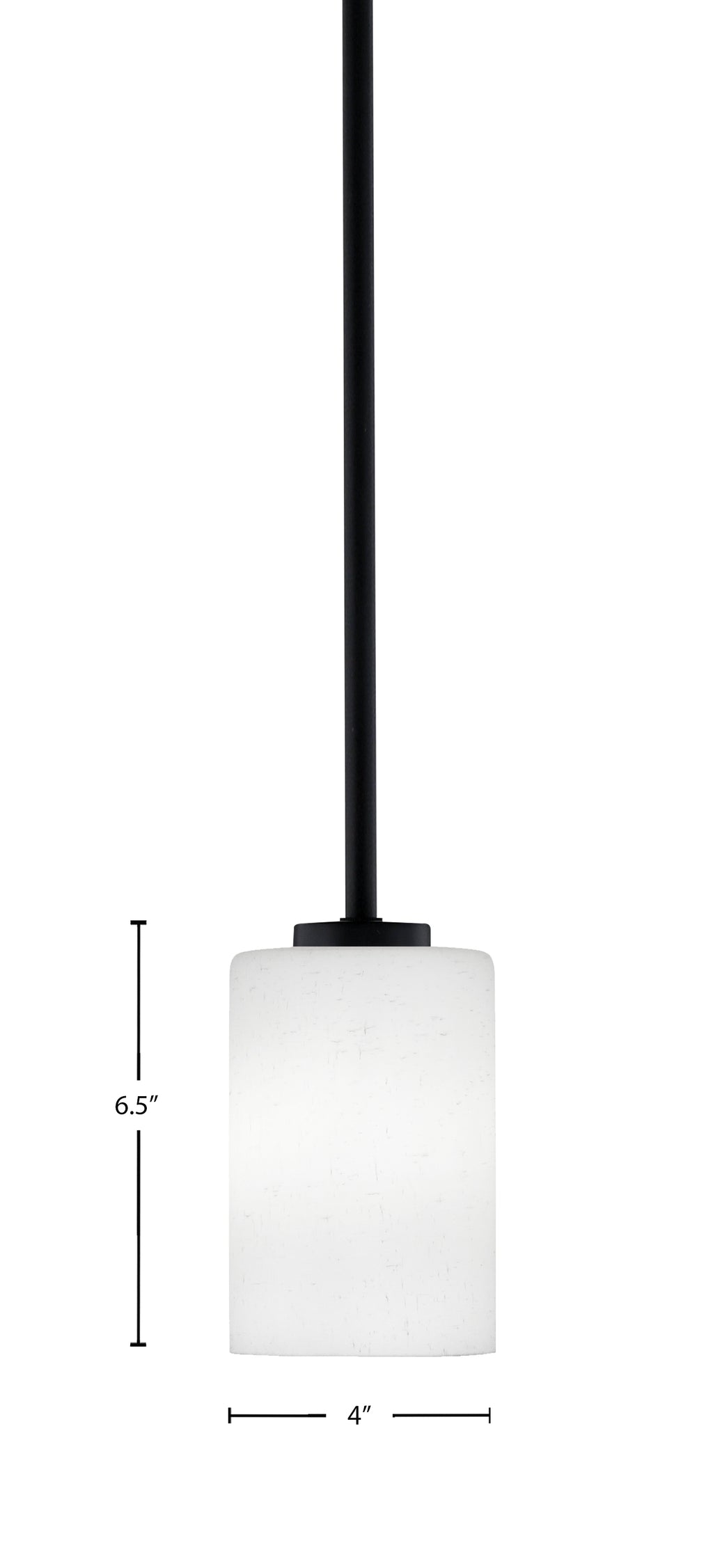 Atlas One Light Mini Pendant in Matte Black with 4" White Muslin Shade