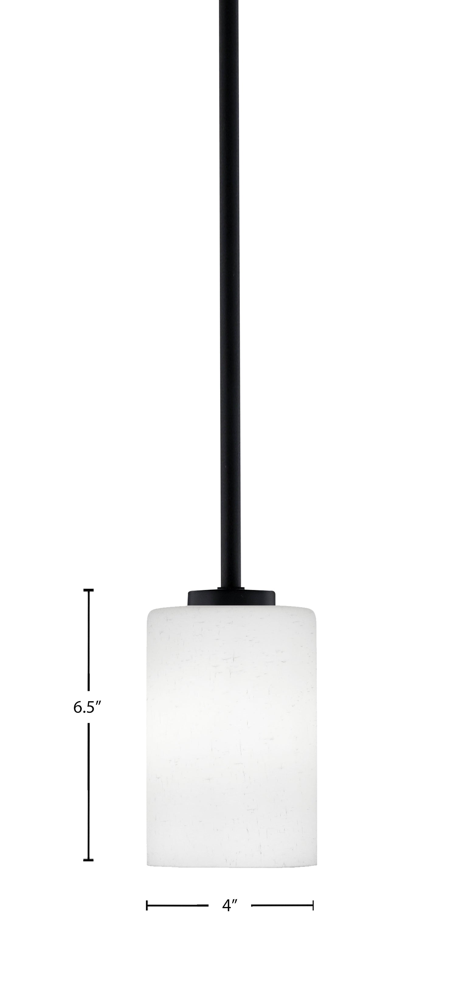 Atlas One Light Mini Pendant in Matte Black with 4" White Muslin Shade