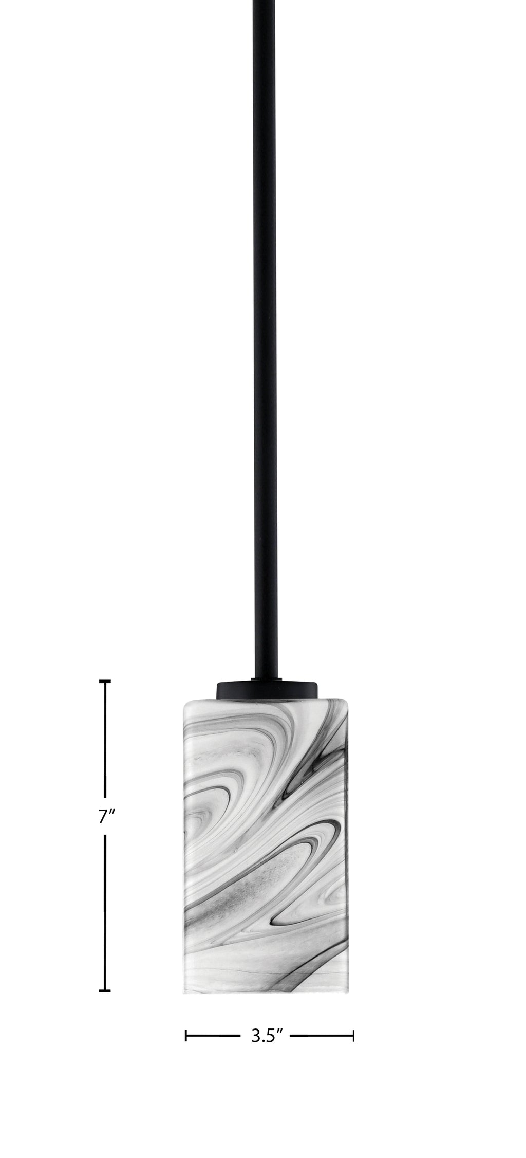 Atlas One Light Mini Pendant in Matte Black with Onyx Swirl Shade