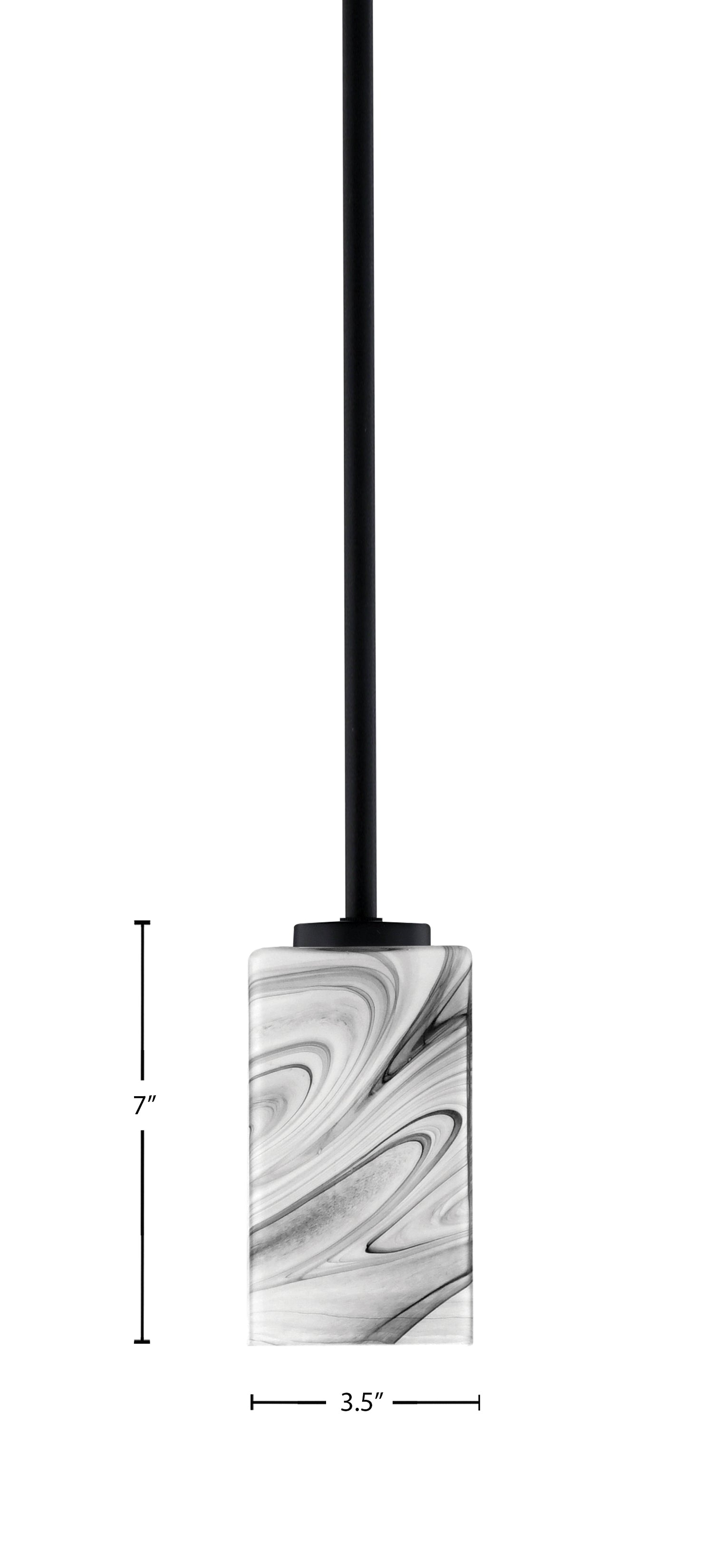 Atlas One Light Mini Pendant in Matte Black with Onyx Swirl Shade