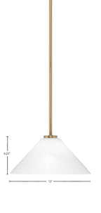 Atlas One Light Mini Pendant in New Age Brass with 12" White Marble Shade