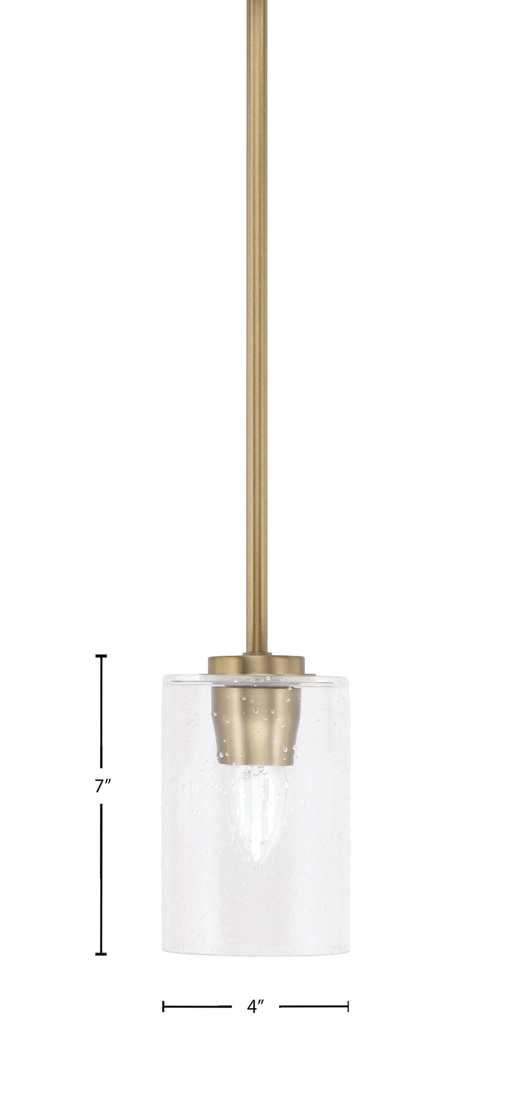 Atlas One Light Mini Pendant in New Age Brass with 4" Clear Bubble Shade