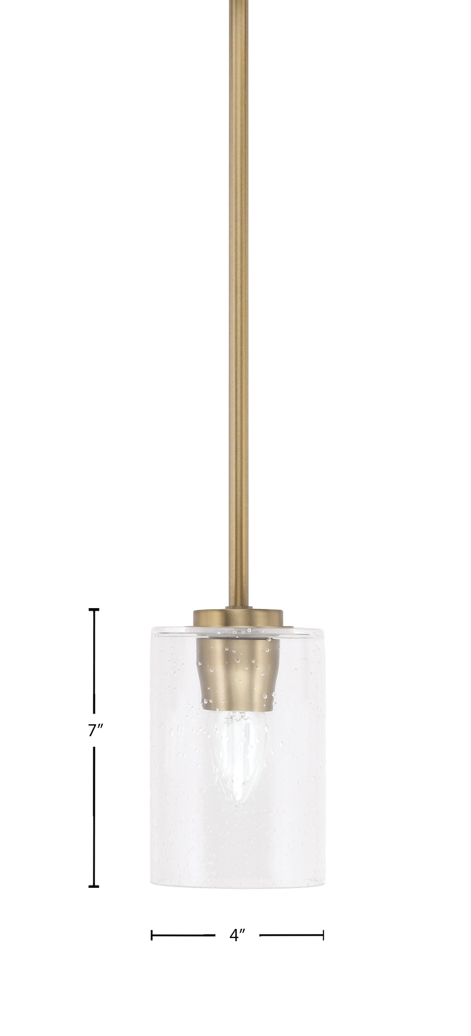 Atlas One Light Mini Pendant in New Age Brass with 4" Clear Bubble Shade