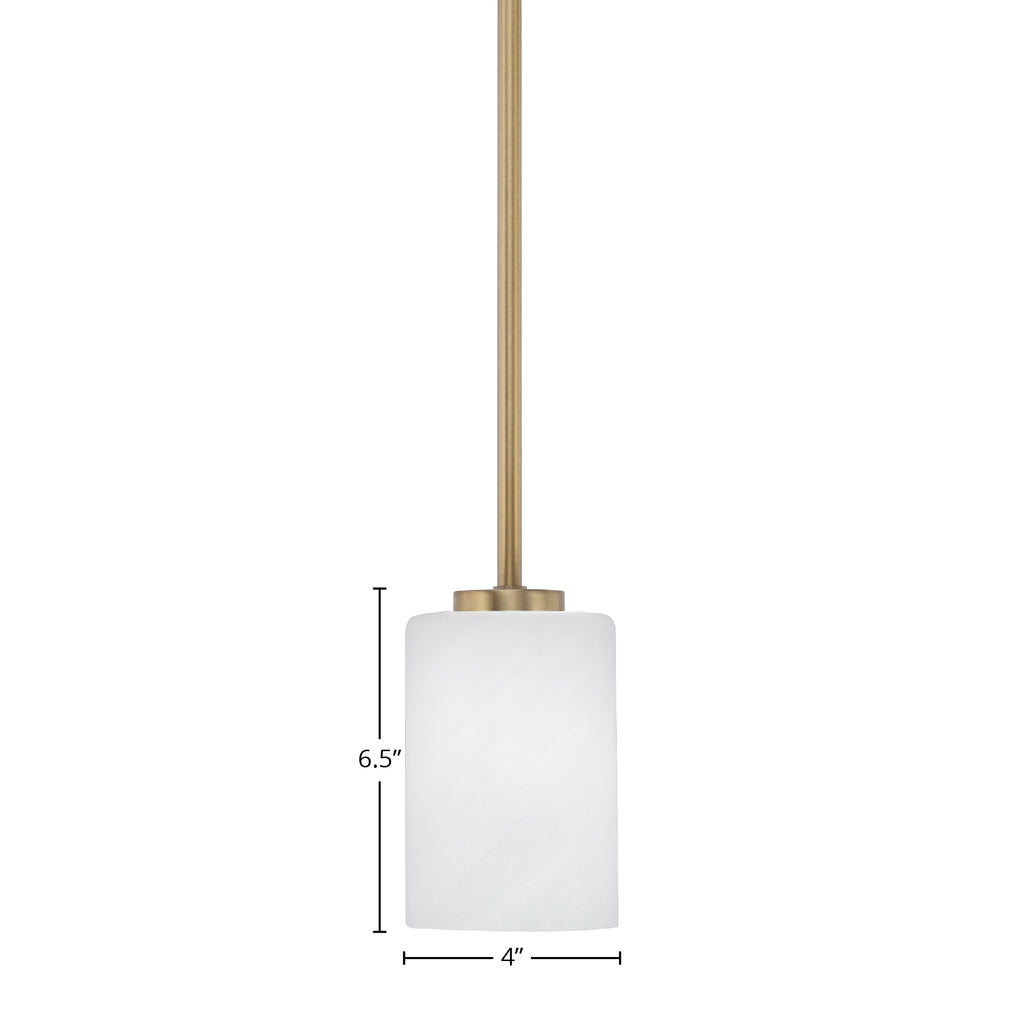 Atlas One Light Mini Pendant in New Age Brass with 4" White Marble Shade