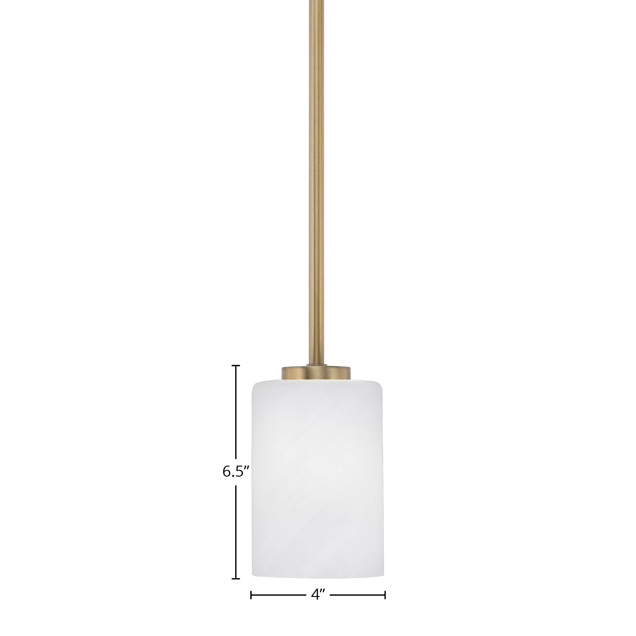 Atlas One Light Mini Pendant in New Age Brass with 4" White Marble Shade