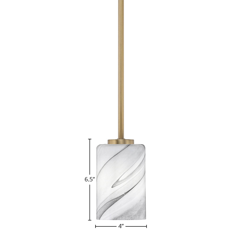 Atlas One Light Mini Pendant in New Age Brass with 4" Onyx Swirl Shade