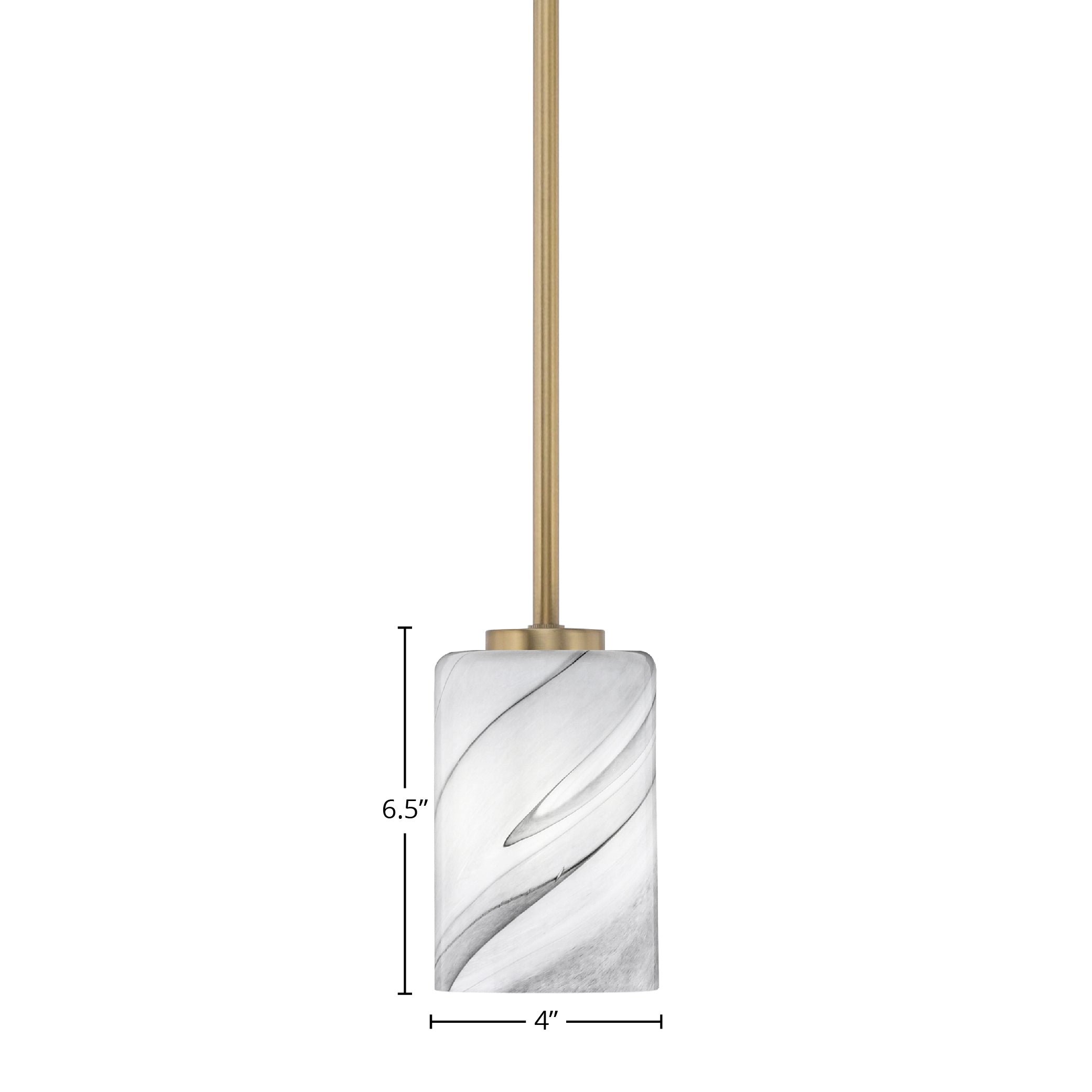 Atlas One Light Mini Pendant in New Age Brass with 4" Onyx Swirl Shade
