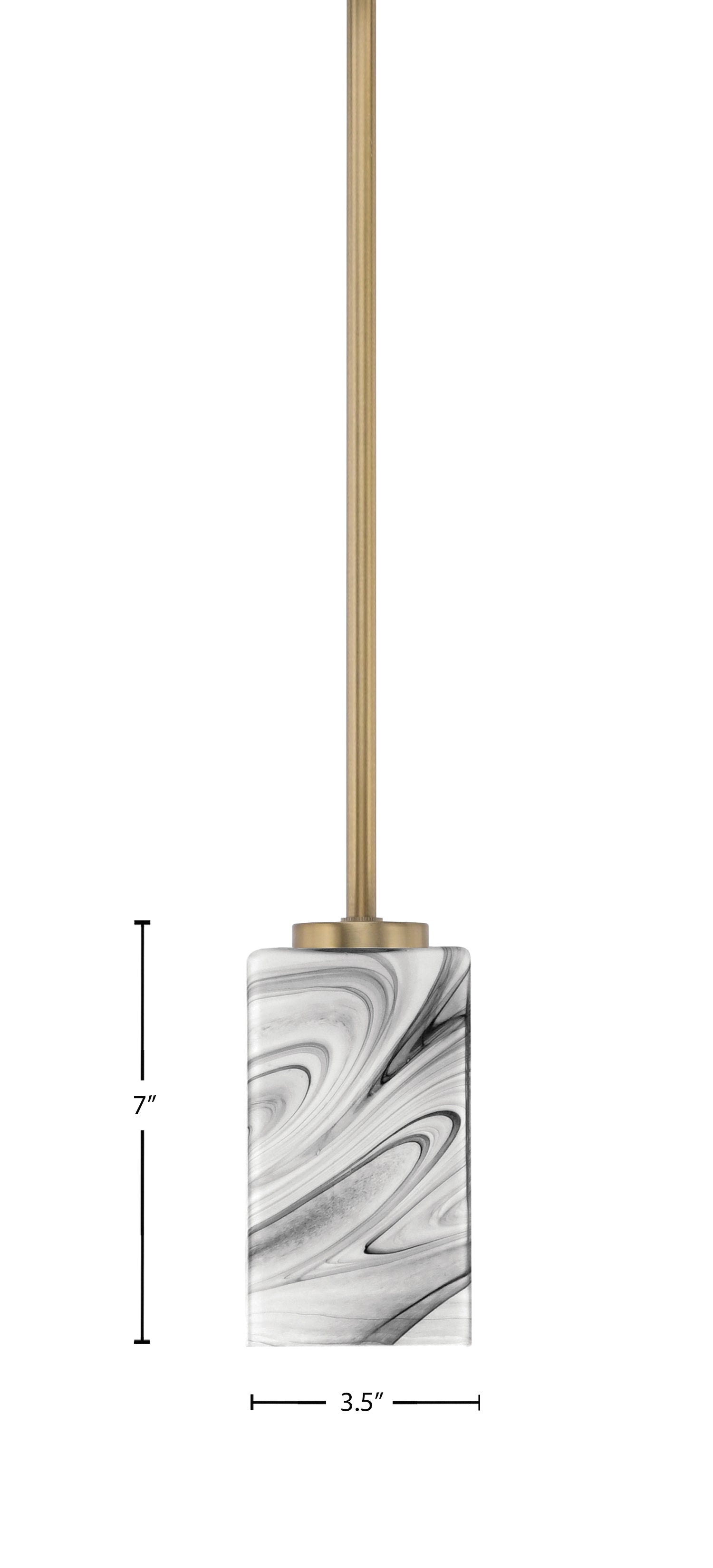 Atlas One Light Mini Pendant in New Age Brass with Onyx Swirl Shade