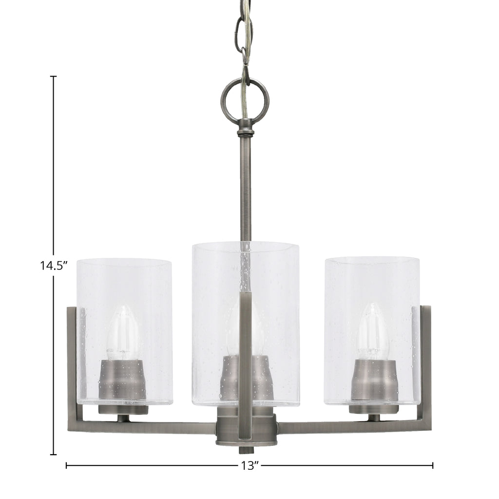 Atlas Three Light Chandelier in Graphite with 4" Clear Bubble Shade