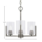 Atlas Three Light Chandelier in Graphite with 4" Clear Bubble Shade