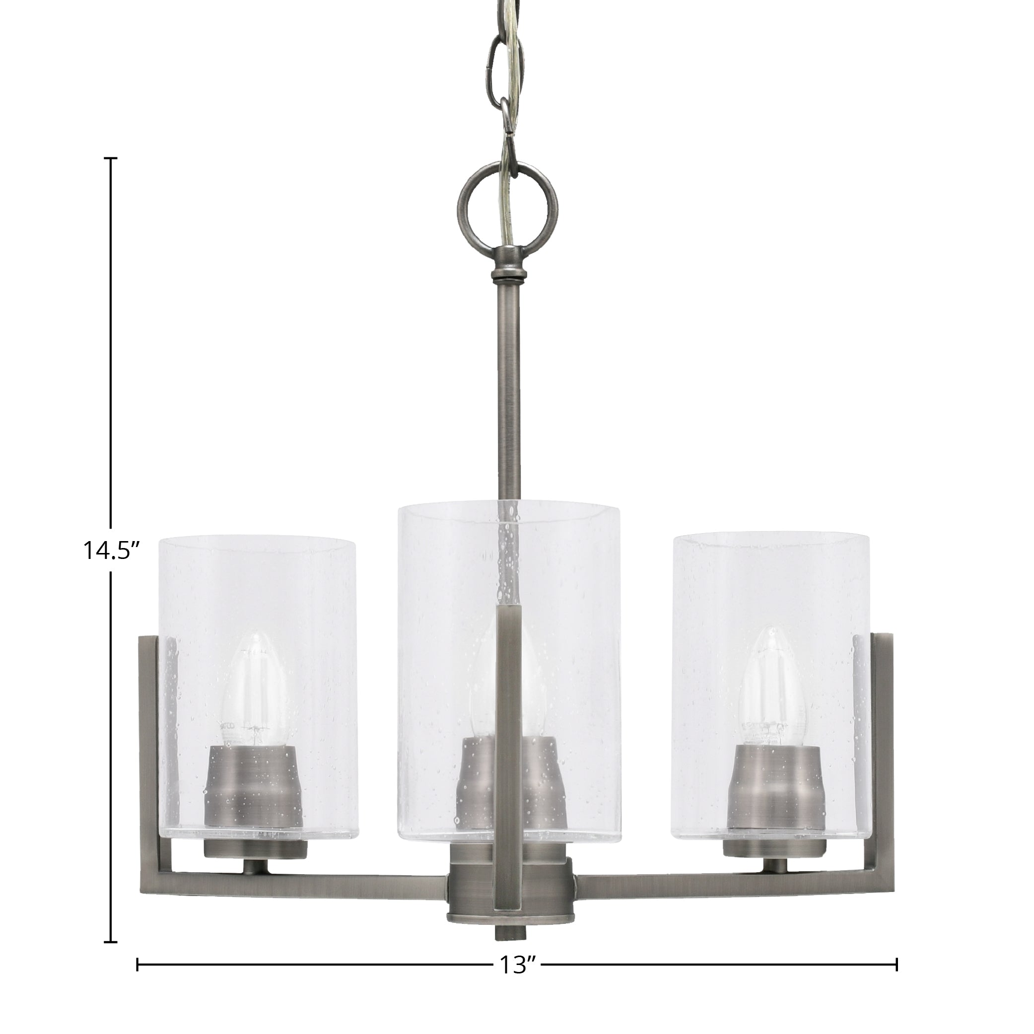 Atlas Three Light Chandelier in Graphite with 4" Clear Bubble Shade