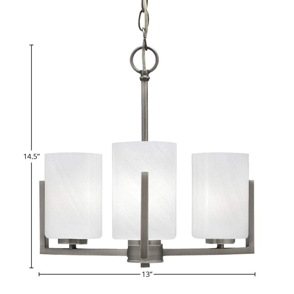 Atlas Three Light Chandelier in Graphite with 4" White Marble Shade