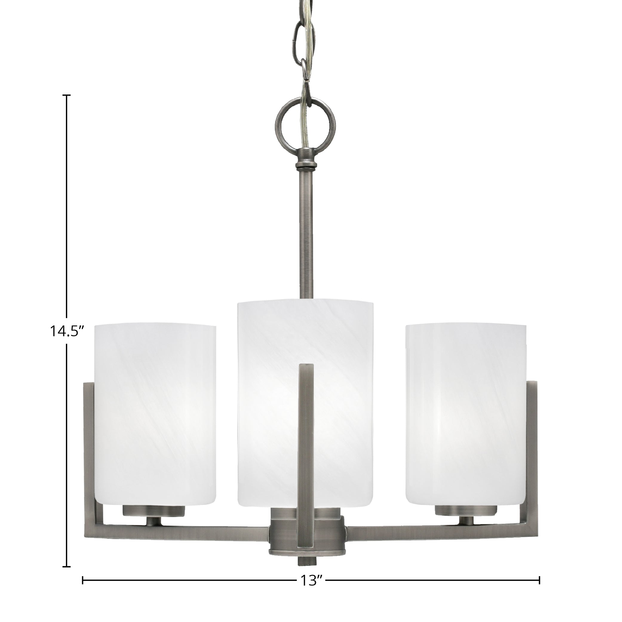 Atlas Three Light Chandelier in Graphite with 4" White Marble Shade