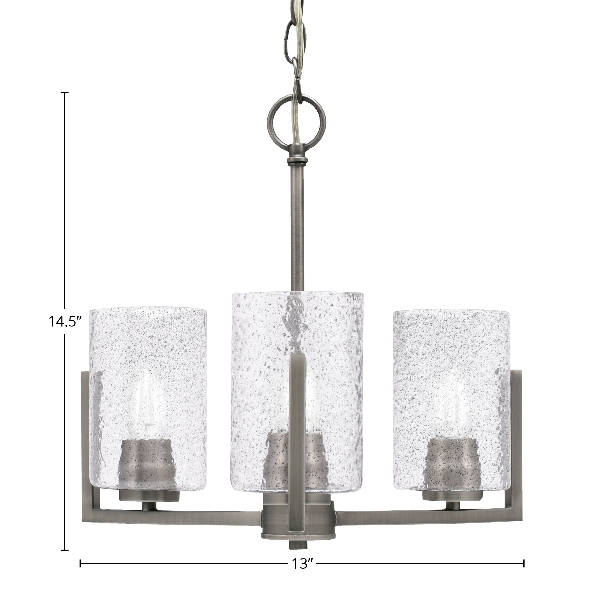 Atlas Three Light Chandelier in Graphite with 4" Smoke Bubble Shade