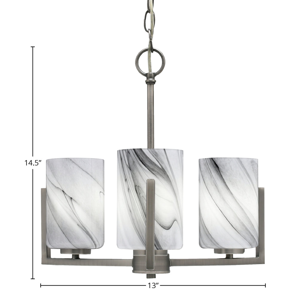 Atlas Three Light Chandelier in Graphite with 4" Onyx Swirl Shade