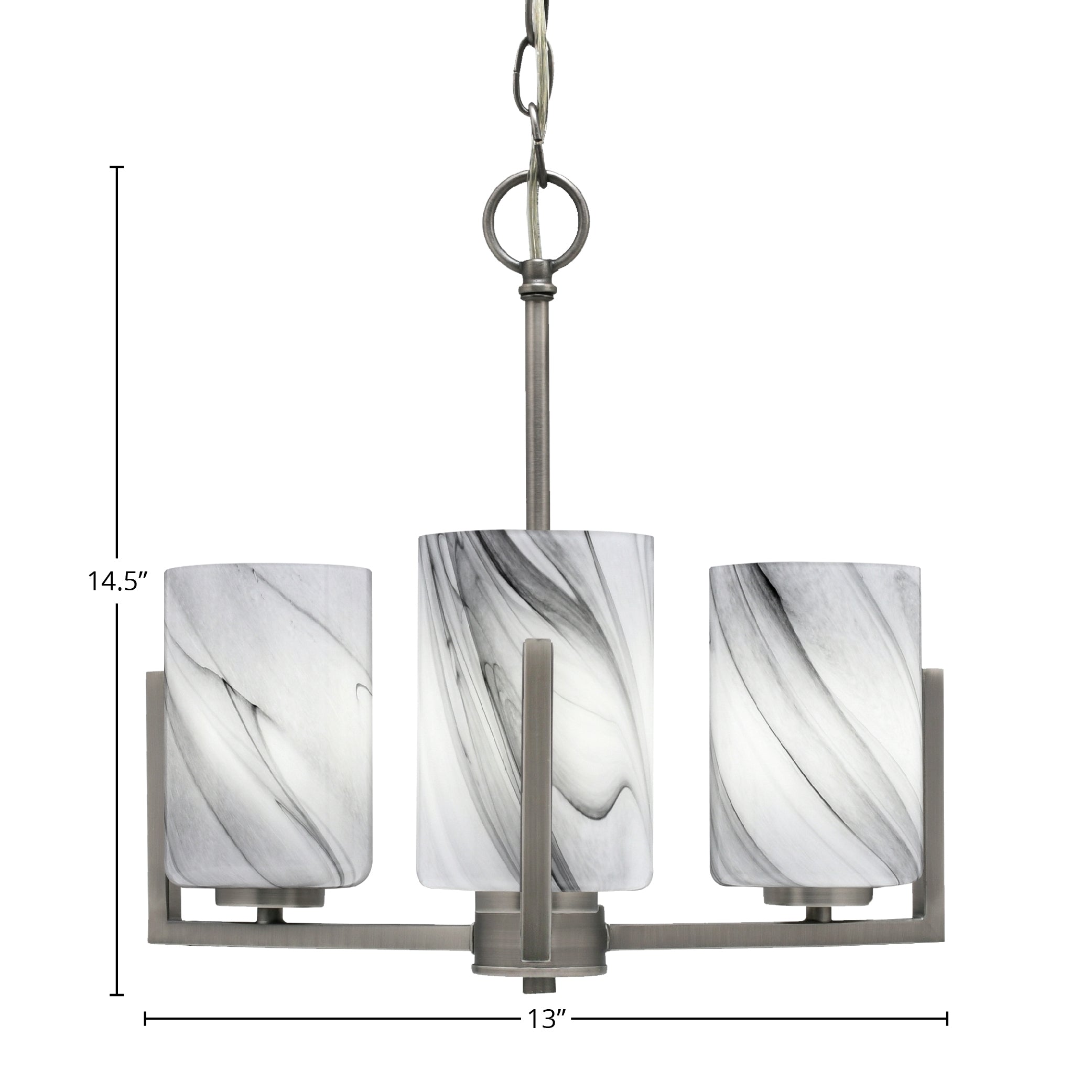 Atlas Three Light Chandelier in Graphite with 4" Onyx Swirl Shade