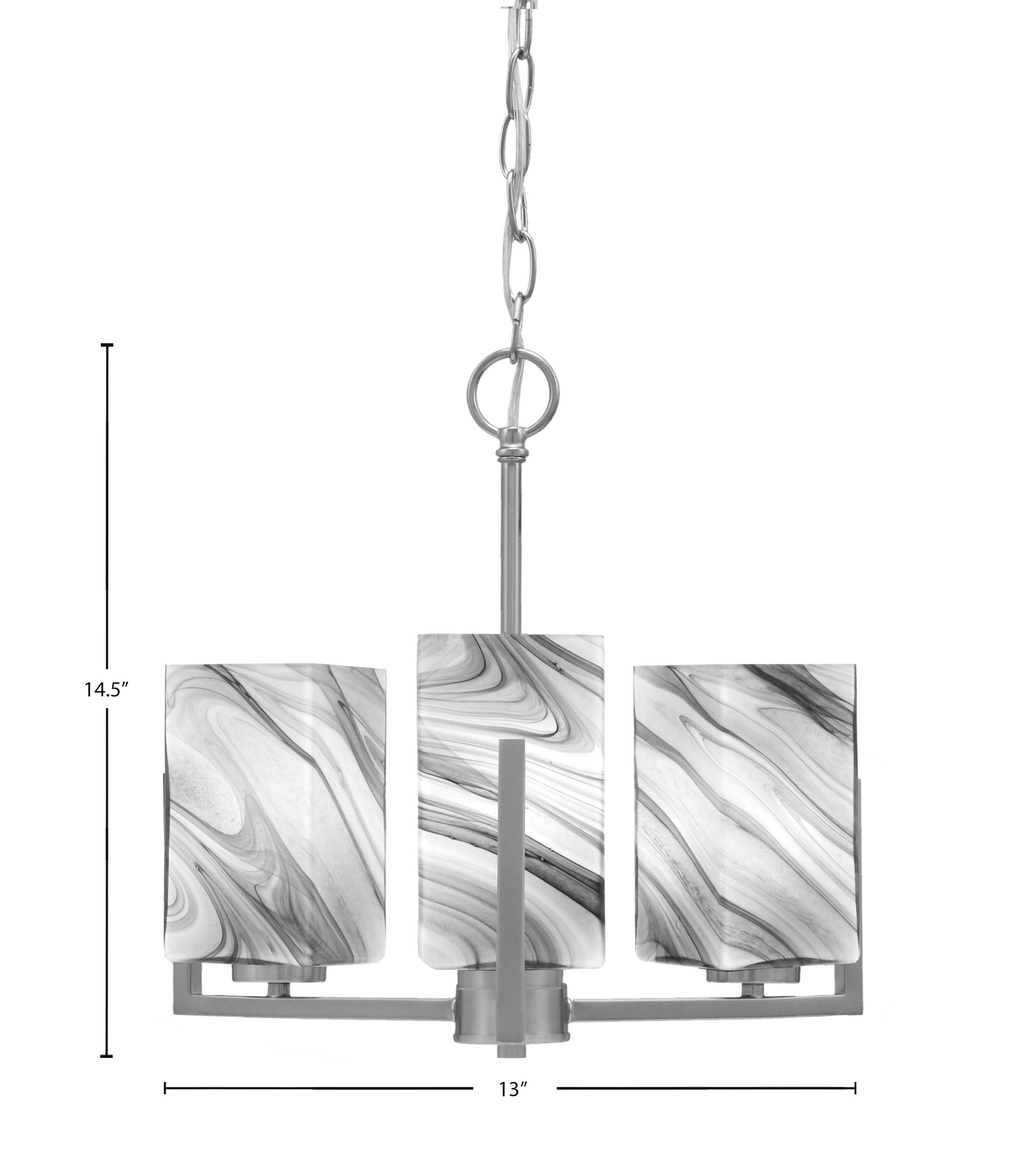 Atlas Three Light Chandelier in Graphite with Onyx Swirl Shade