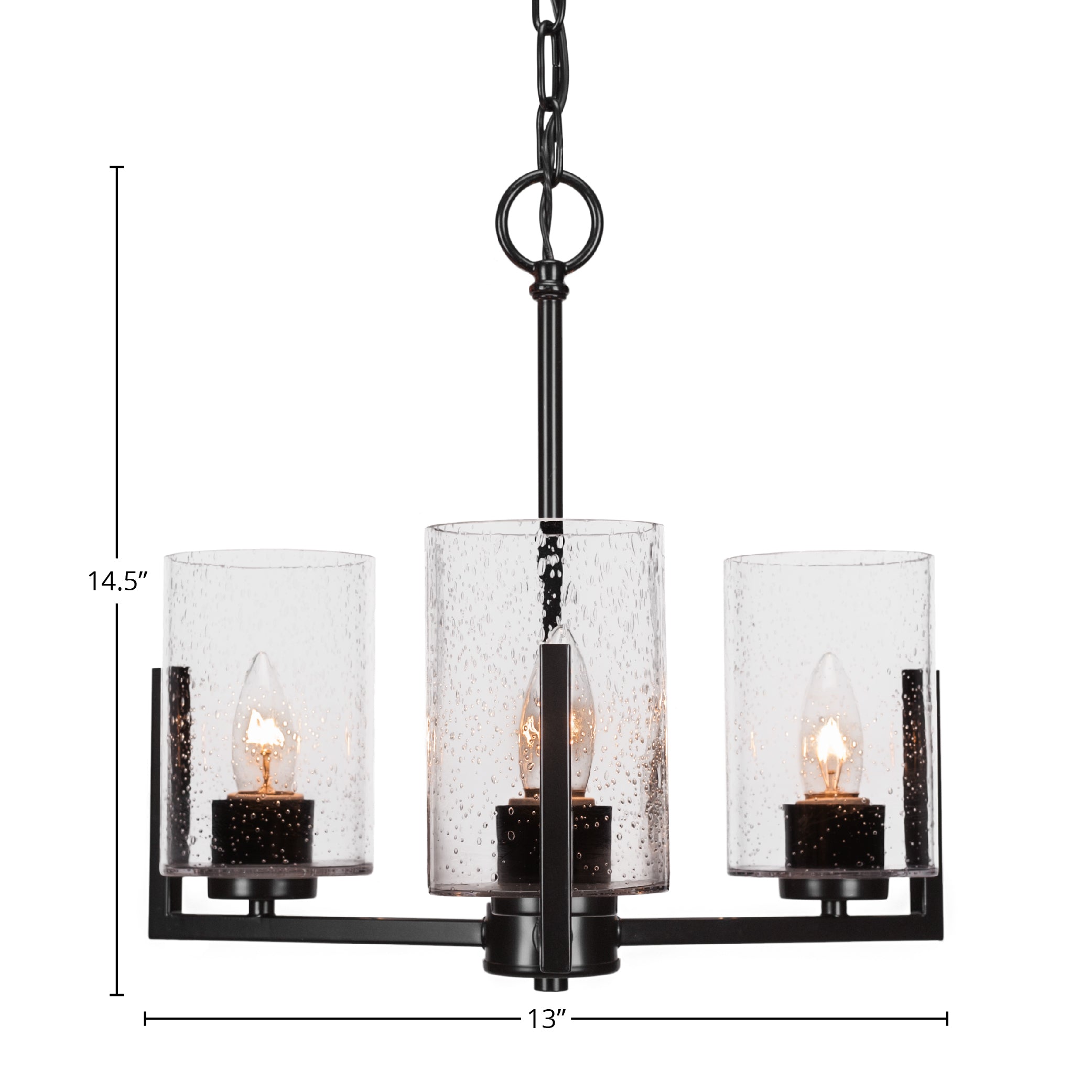 Atlas Three Light Chandelier in Matte Black with 4" Clear Bubble Shade