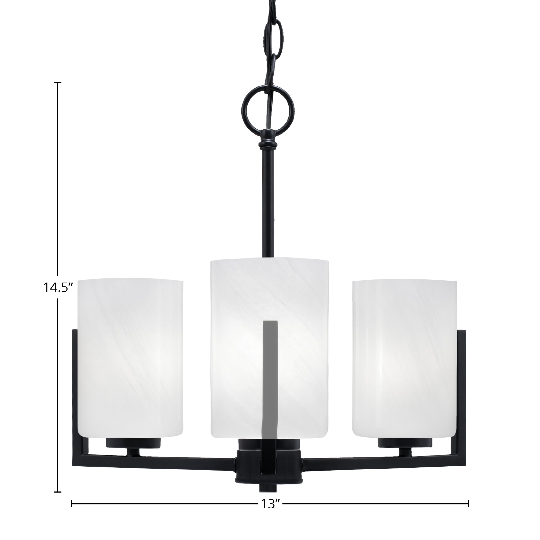 Atlas Three Light Chandelier in Matte Black with 4" White Marble Shade
