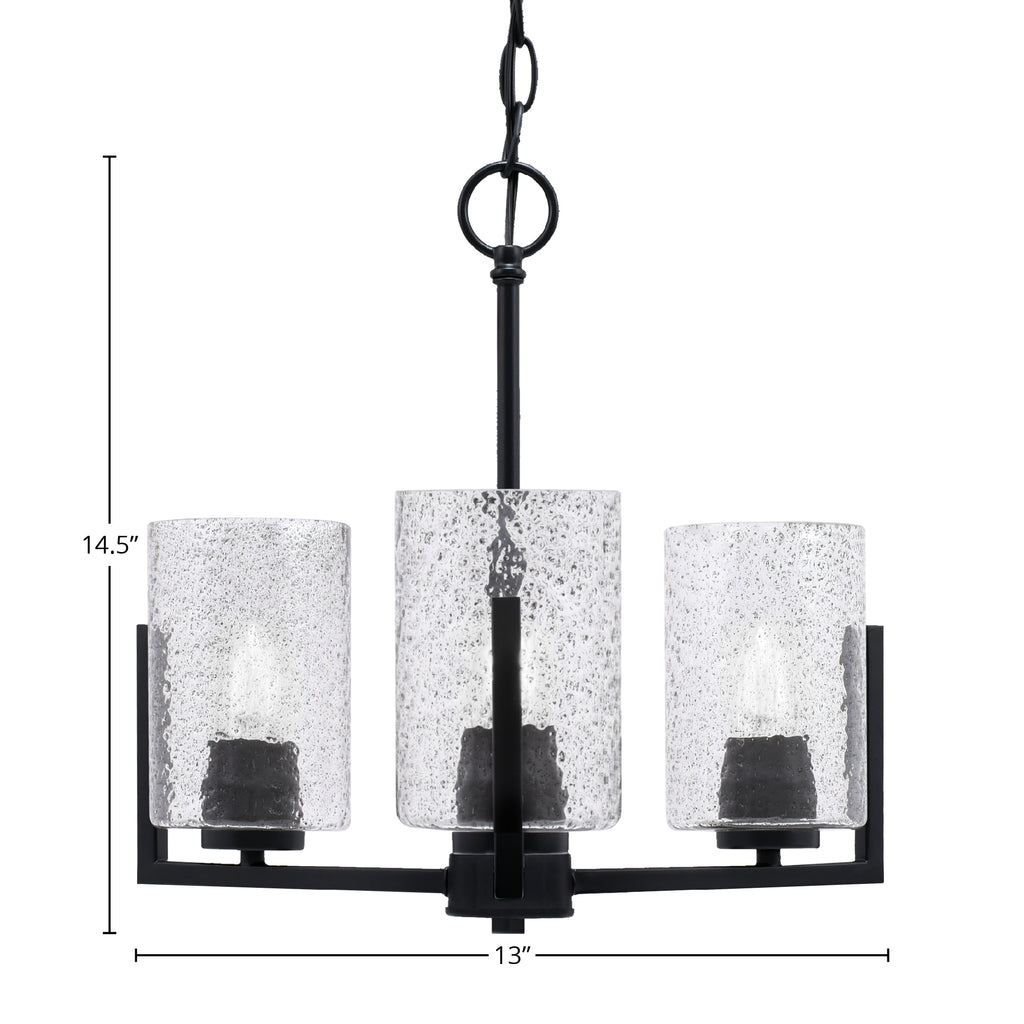 Atlas Three Light Chandelier in Matte Black with 4" Smoke Bubble Shade
