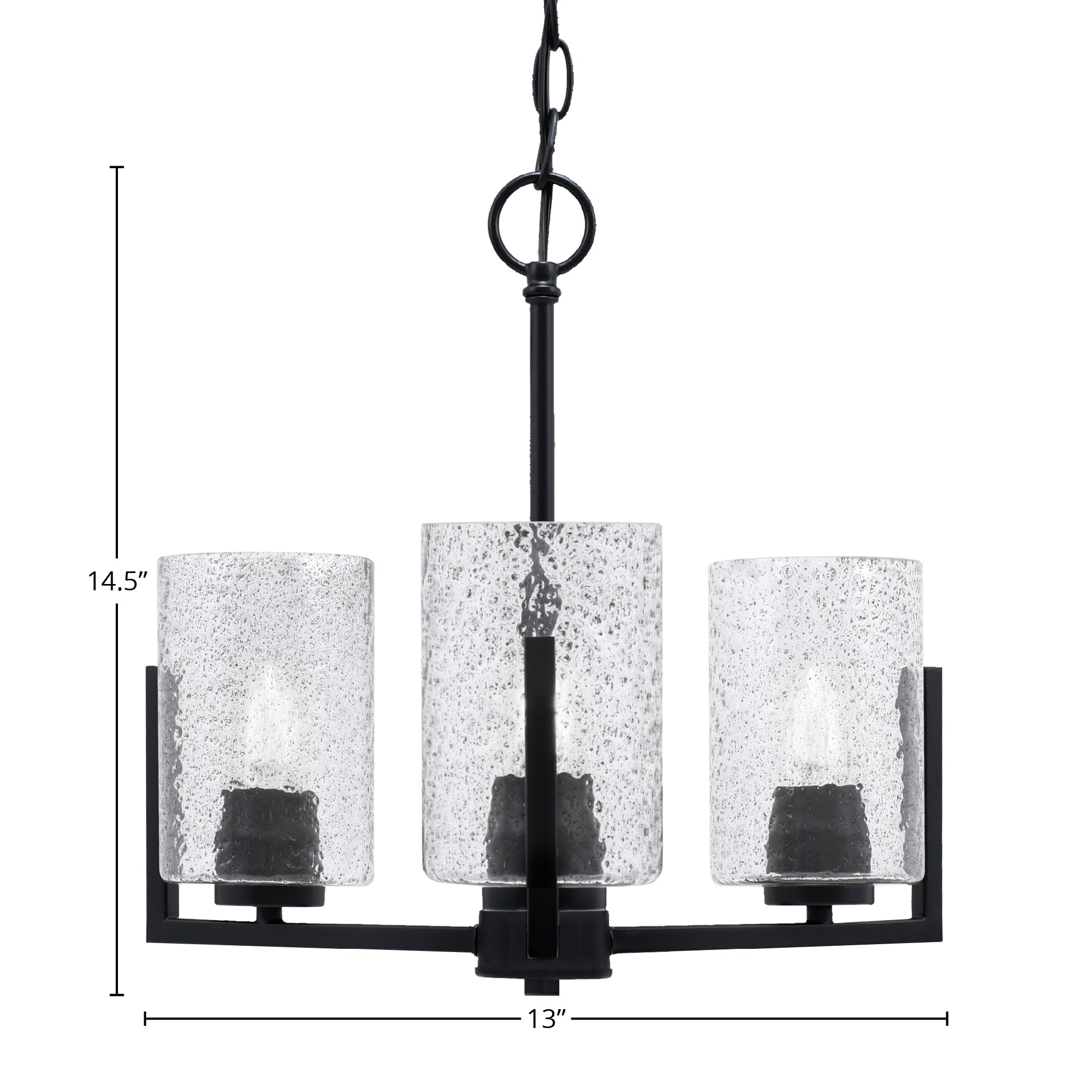 Atlas Three Light Chandelier in Matte Black with 4" Smoke Bubble Shade