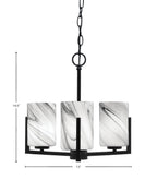 Atlas Three Light Chandelier in Matte Black with 4" Onyx Swirl Shade