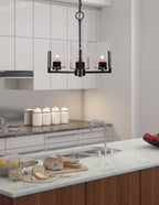 Atlas Three Light Chandelier in Matte Black with 4" Clear Bubble Shade