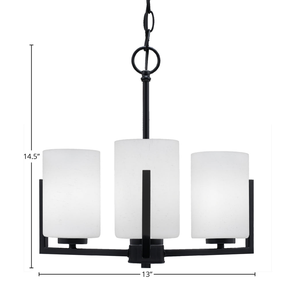 Atlas Three Light Chandelier in Matte Black with 4" White Muslin Shade