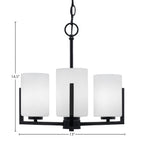 Atlas Three Light Chandelier in Matte Black with 4" White Muslin Shade