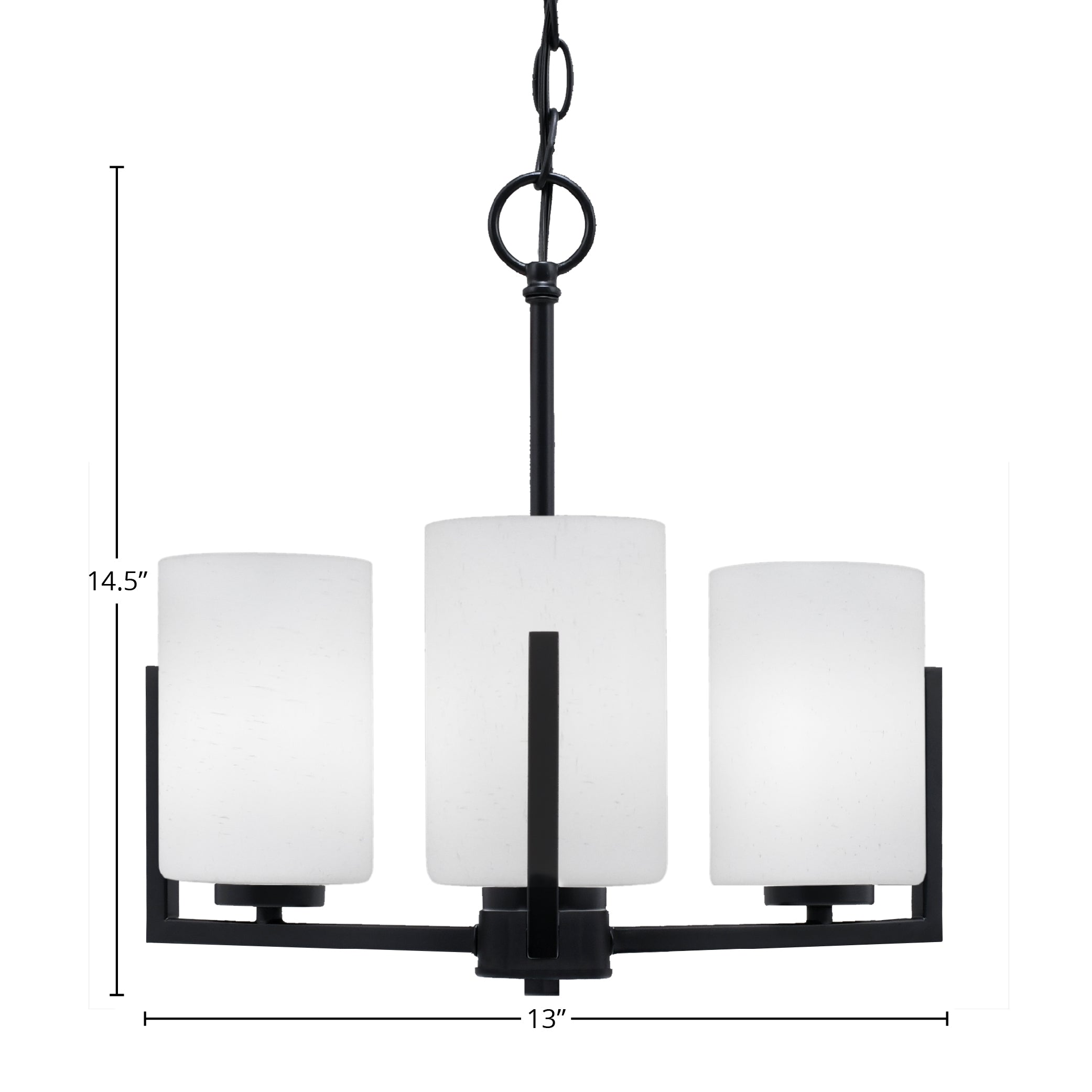 Atlas Three Light Chandelier in Matte Black with 4" White Muslin Shade