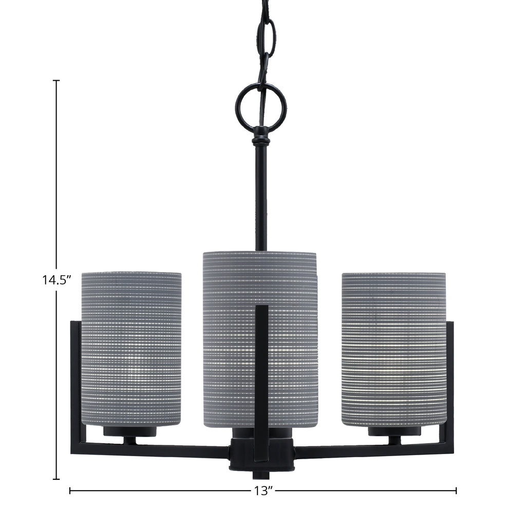 Atlas Three Light Chandelier in Matte Black with 4" Gray Matrix Shade