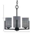 Atlas Three Light Chandelier in Matte Black with 4" Gray Matrix Shade