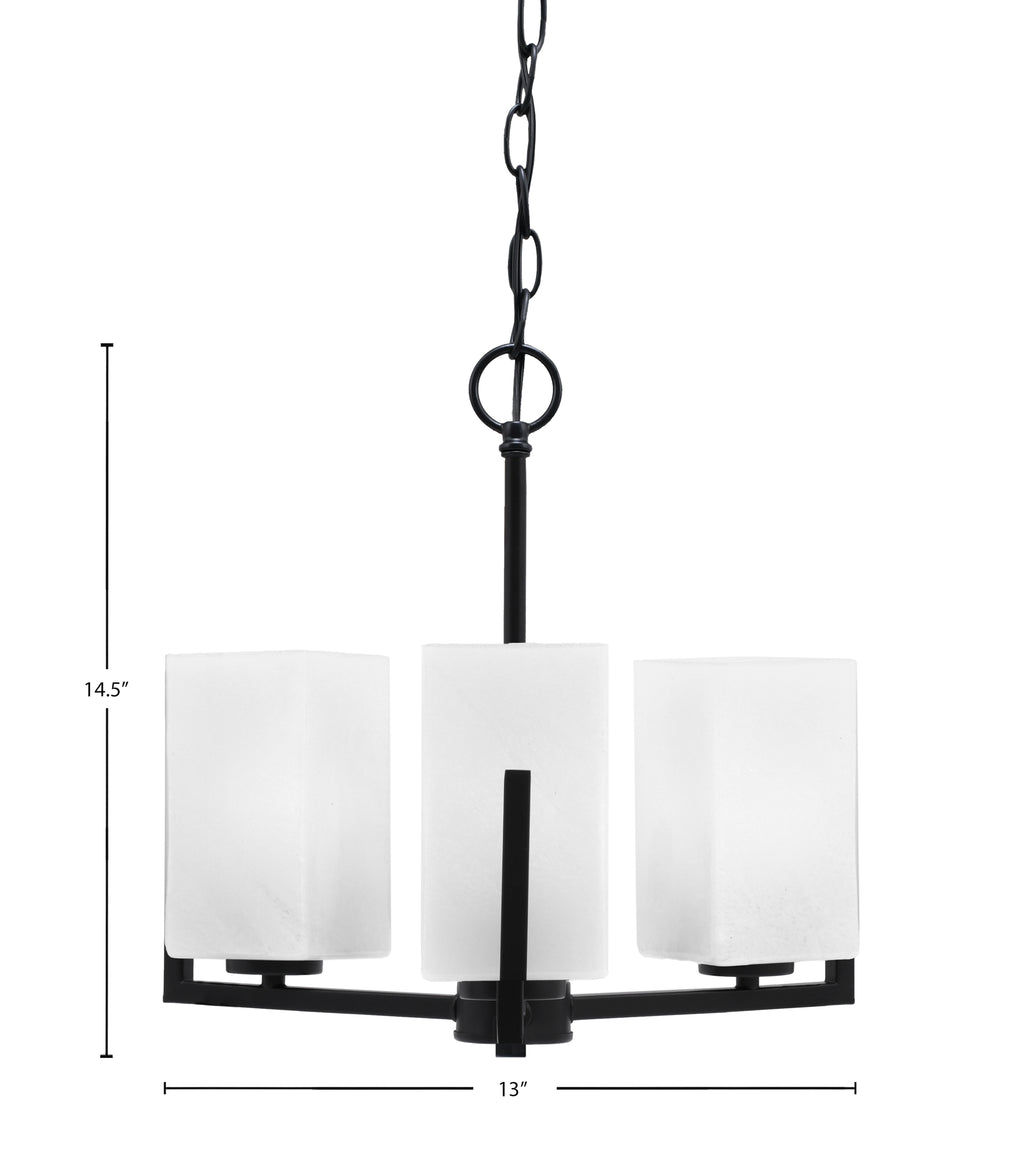 Atlas Three Light Chandelier in Matte Black with White Marble Shade